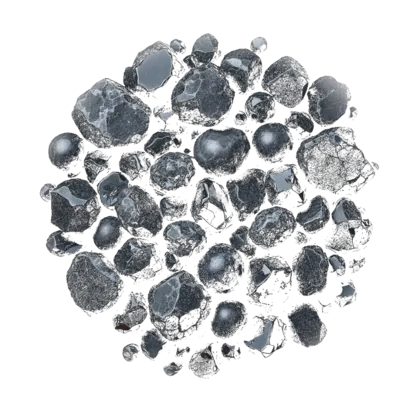 A cluster of obsidian: glossy black volcanic glass with conchoidal fracture, snowflake-patterned pieces and polished spheres.
