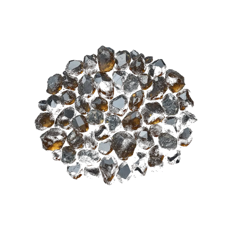 A gathered group of smoky quartz: dark brown raw points, a cluster and polished tumbled pieces, translucent against near-black.