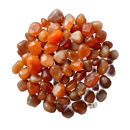 A gathered group of sunstone: polished orange and honey pieces flashing with copper-coloured metallic glitter.